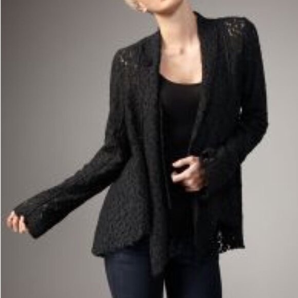 Elizabeth and James Luminista Black Lace Cardigan Jacket Blazer Medium Tie Front - Picture 1 of 12